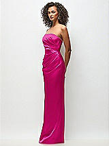Side View Thumbnail - Think Pink Strapless Draped Bodice Stretch Satin Column Maxi Dress