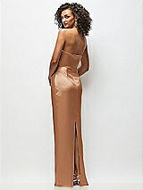 Rear View Thumbnail - Toffee Strapless Draped Bodice Stretch Satin Column Maxi Dress