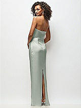 Rear View Thumbnail - Willow Green Strapless Draped Bodice Stretch Satin Column Maxi Dress