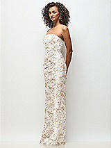 Side View Thumbnail - Golden Hour Strapless Draped Bodice Floral Stretch Satin Column Maxi Dress
