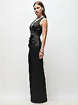 Side View Thumbnail - Black Sleeveless Draped Wrap Bodice Stretch Satin Column Maxi Dress