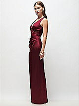 Side View Thumbnail - Cabernet Sleeveless Draped Wrap Bodice Stretch Satin Column Maxi Dress
