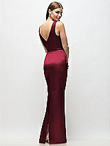 Rear View Thumbnail - Cabernet Sleeveless Draped Wrap Bodice Stretch Satin Column Maxi Dress