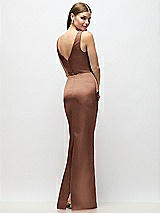 Rear View Thumbnail - Cognac Sleeveless Draped Wrap Bodice Stretch Satin Column Maxi Dress