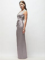 Side View Thumbnail - Cashmere Gray Sleeveless Draped Wrap Bodice Stretch Satin Column Maxi Dress