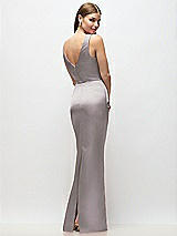 Rear View Thumbnail - Cashmere Gray Sleeveless Draped Wrap Bodice Stretch Satin Column Maxi Dress