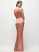 Rear View Thumbnail - Desert Rose Sleeveless Draped Wrap Bodice Stretch Satin Column Maxi Dress