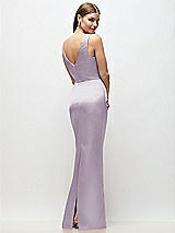 Rear View Thumbnail - Lilac Haze Sleeveless Draped Wrap Bodice Stretch Satin Column Maxi Dress