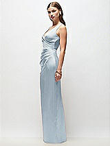 Side View Thumbnail - Mist Sleeveless Draped Wrap Bodice Stretch Satin Column Maxi Dress