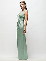 Side View Thumbnail - Seagrass Sleeveless Draped Wrap Bodice Stretch Satin Column Maxi Dress