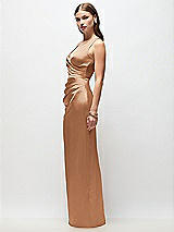 Side View Thumbnail - Toffee Sleeveless Draped Wrap Bodice Stretch Satin Column Maxi Dress