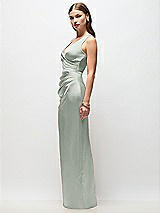 Side View Thumbnail - Willow Green Sleeveless Draped Wrap Bodice Stretch Satin Column Maxi Dress