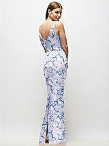 Rear View Thumbnail - Magnolia Sky Sleeveless Draped Wrap Bodice Floral Stretch Satin Column Maxi Dress