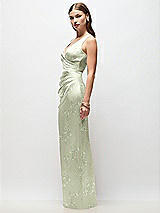 Side View Thumbnail - Vintage Primrose Celadon Sleeveless Draped Wrap Bodice Floral Stretch Satin Column Maxi Dress