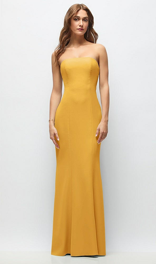 Front View - NYC Yellow Strapless Fit and Flare Crepe Maxi Dress