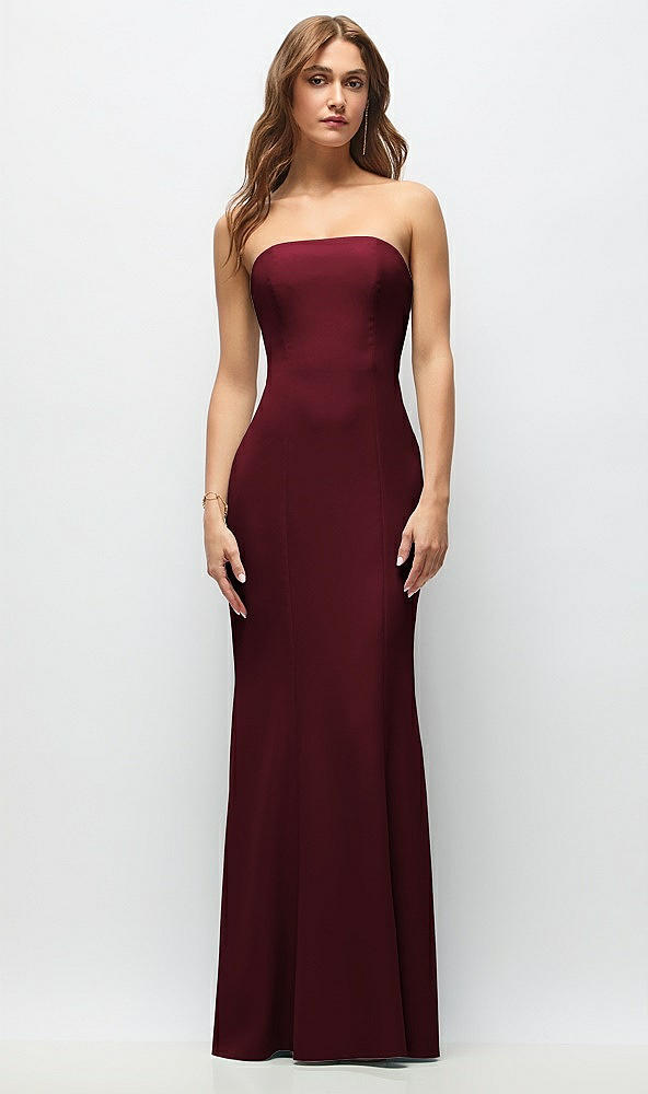 Front View - Cabernet Strapless Fit and Flare Crepe Maxi Dress