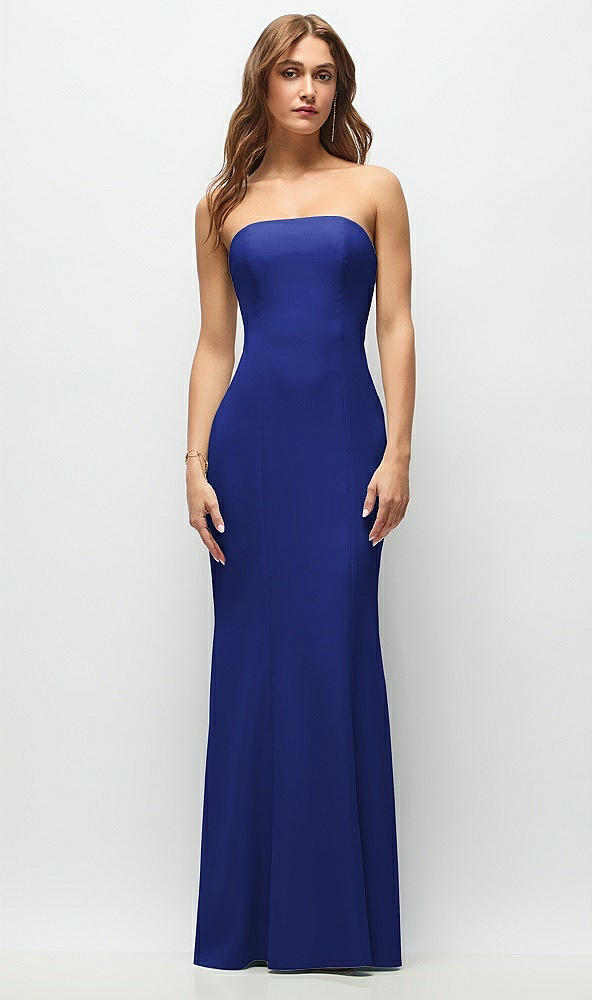 Front View - Cobalt Blue Strapless Fit and Flare Crepe Maxi Dress