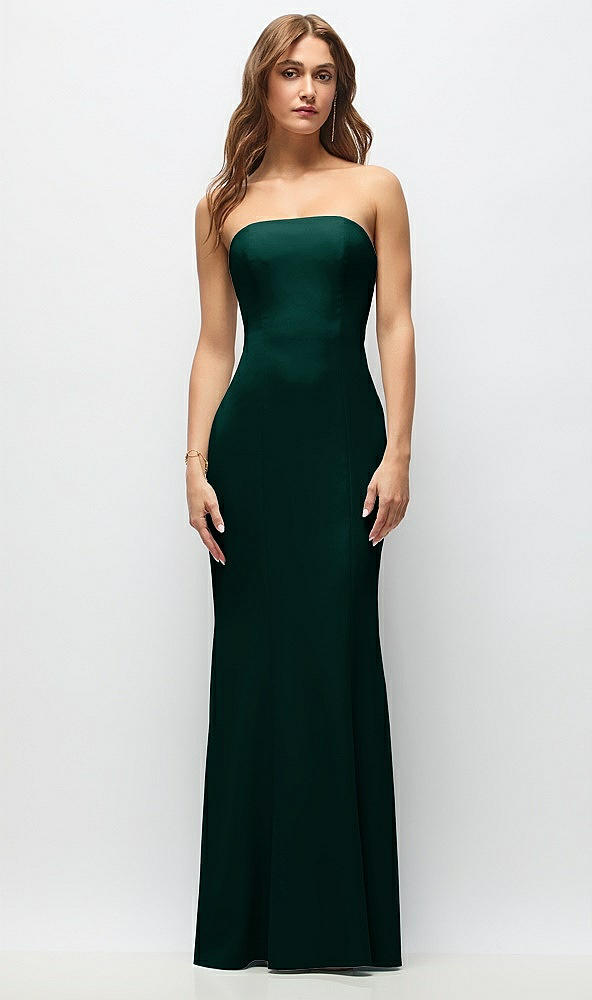 Front View - Evergreen Strapless Fit and Flare Crepe Maxi Dress