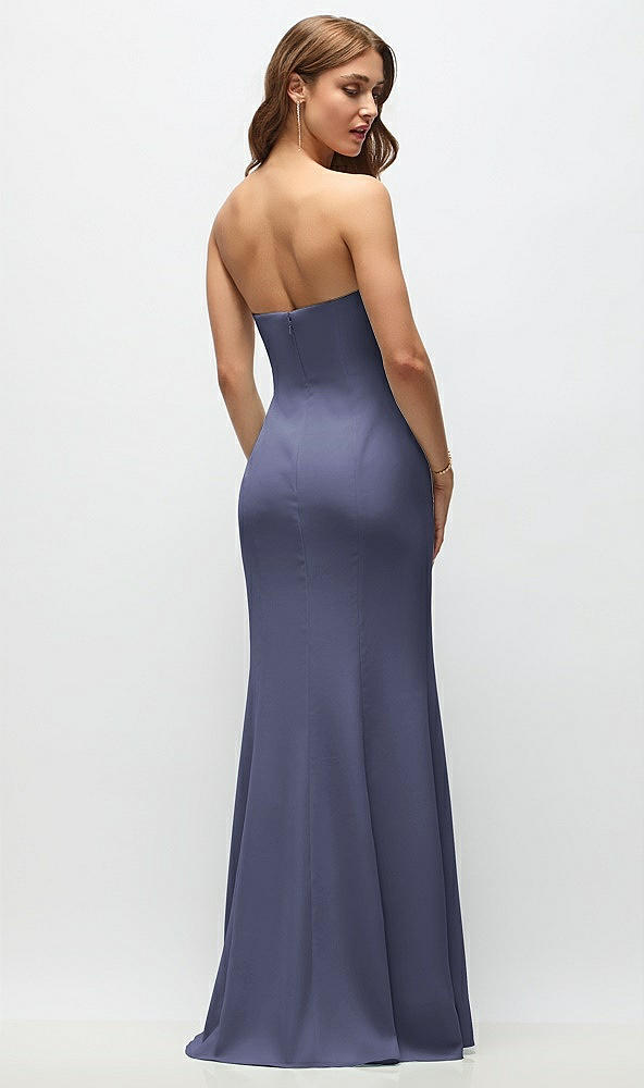 Back View - French Blue Strapless Fit and Flare Crepe Maxi Dress