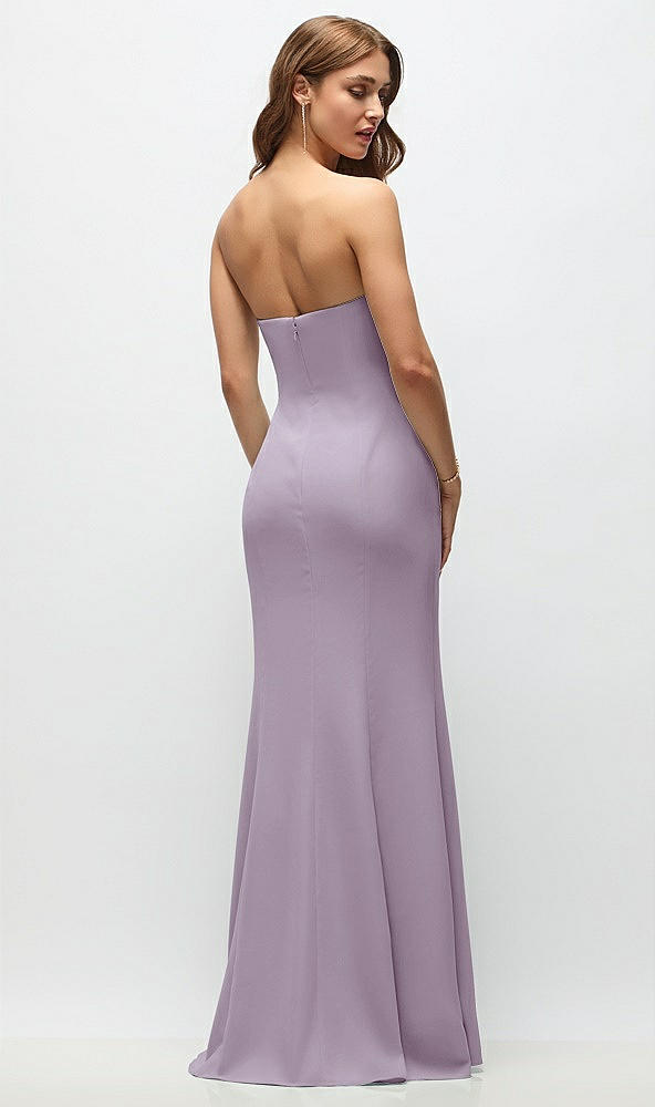 Back View - Lilac Haze Strapless Fit and Flare Crepe Maxi Dress