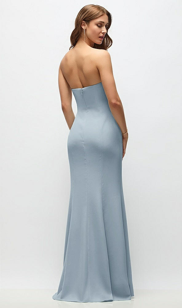 Back View - Mist Strapless Fit and Flare Crepe Maxi Dress