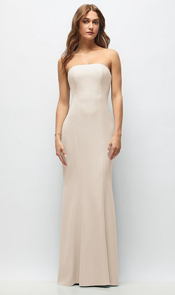 Front View - Oat Strapless Fit and Flare Crepe Maxi Dress