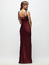 Rear View Thumbnail - Cabernet Cuff Neck Satin Bias Maxi Dress with Self-Tie Spaghetti Straps
