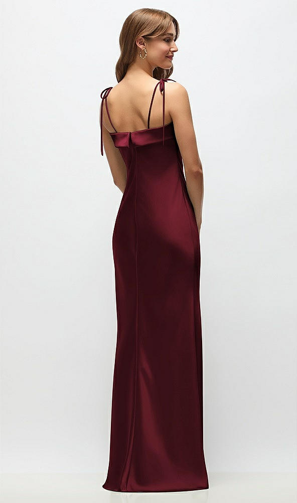 Back View - Cabernet Cuff Neck Satin Bias Maxi Dress with Self-Tie Spaghetti Straps