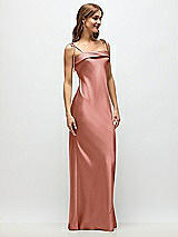 Side View Thumbnail - Desert Rose Cuff Neck Satin Bias Maxi Dress with Self-Tie Spaghetti Straps