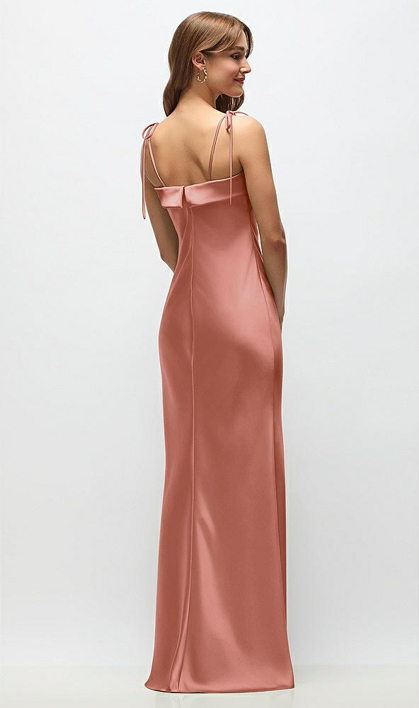 Back View - Desert Rose Cuff Neck Satin Bias Maxi Dress with Self-Tie Spaghetti Straps