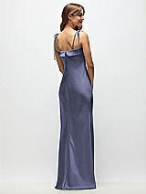 Rear View Thumbnail - French Blue Cuff Neck Satin Bias Maxi Dress with Self-Tie Spaghetti Straps