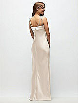 Rear View Thumbnail - Oat Cuff Neck Satin Bias Maxi Dress with Self-Tie Spaghetti Straps
