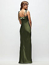 Rear View Thumbnail - Olive Green Cuff Neck Satin Bias Maxi Dress with Self-Tie Spaghetti Straps