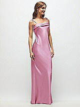 Side View Thumbnail - Powder Pink Cuff Neck Satin Bias Maxi Dress with Self-Tie Spaghetti Straps