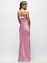 Rear View Thumbnail - Powder Pink Cuff Neck Satin Bias Maxi Dress with Self-Tie Spaghetti Straps