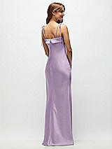 Rear View Thumbnail - Pale Purple Cuff Neck Satin Bias Maxi Dress with Self-Tie Spaghetti Straps