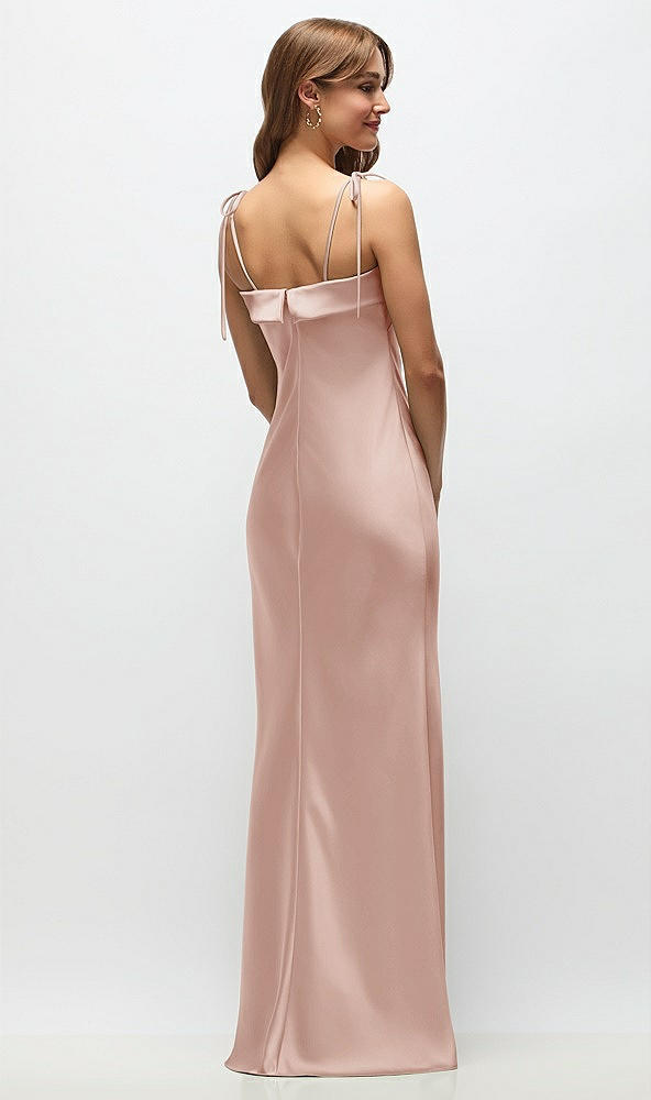 Back View - Toasted Sugar Cuff Neck Satin Bias Maxi Dress with Self-Tie Spaghetti Straps