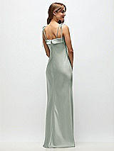 Rear View Thumbnail - Willow Green Cuff Neck Satin Bias Maxi Dress with Self-Tie Spaghetti Straps