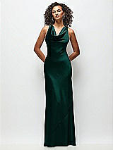 Front View Thumbnail - Evergreen Cowl Neck Criss-Cross Back Satin Maxi Dress