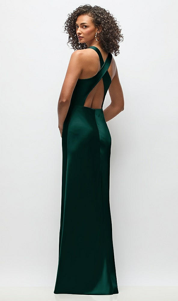 Back View - Evergreen Cowl Neck Criss-Cross Back Satin Maxi Dress