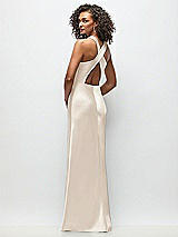 Rear View Thumbnail - Oat Cowl Neck Criss-Cross Back Satin Maxi Dress