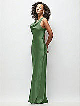 Side View Thumbnail - Vineyard Green Cowl Neck Criss-Cross Back Satin Maxi Dress