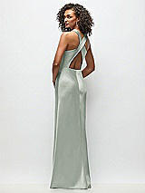 Rear View Thumbnail - Willow Green Cowl Neck Criss-Cross Back Satin Maxi Dress