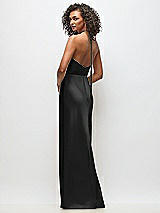 Rear View Thumbnail - Black High-Neck Halter Stretch Satin Maxi Dress with Bias A-line Skirt