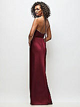 Rear View Thumbnail - Cabernet High-Neck Halter Stretch Satin Maxi Dress with Bias A-line Skirt