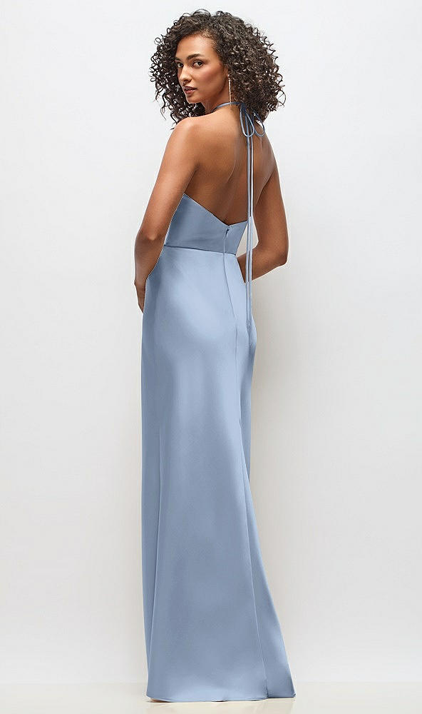 Back View - Cloudy High-Neck Halter Stretch Satin Maxi Dress with Bias A-line Skirt