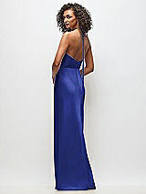 Rear View Thumbnail - Cobalt Blue High-Neck Halter Stretch Satin Maxi Dress with Bias A-line Skirt