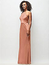 Side View Thumbnail - Copper Penny High-Neck Halter Stretch Satin Maxi Dress with Bias A-line Skirt
