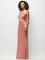 Side View Thumbnail - Desert Rose High-Neck Halter Stretch Satin Maxi Dress with Bias A-line Skirt