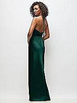Rear View Thumbnail - Evergreen High-Neck Halter Stretch Satin Maxi Dress with Bias A-line Skirt